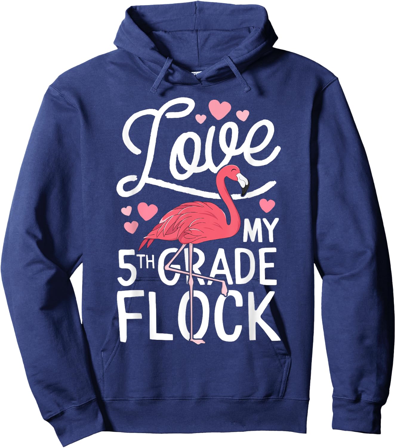 Love My 5th Grade Flock Flamingo Teacher Elementary Gift Hoodie - Hoodie | Navy