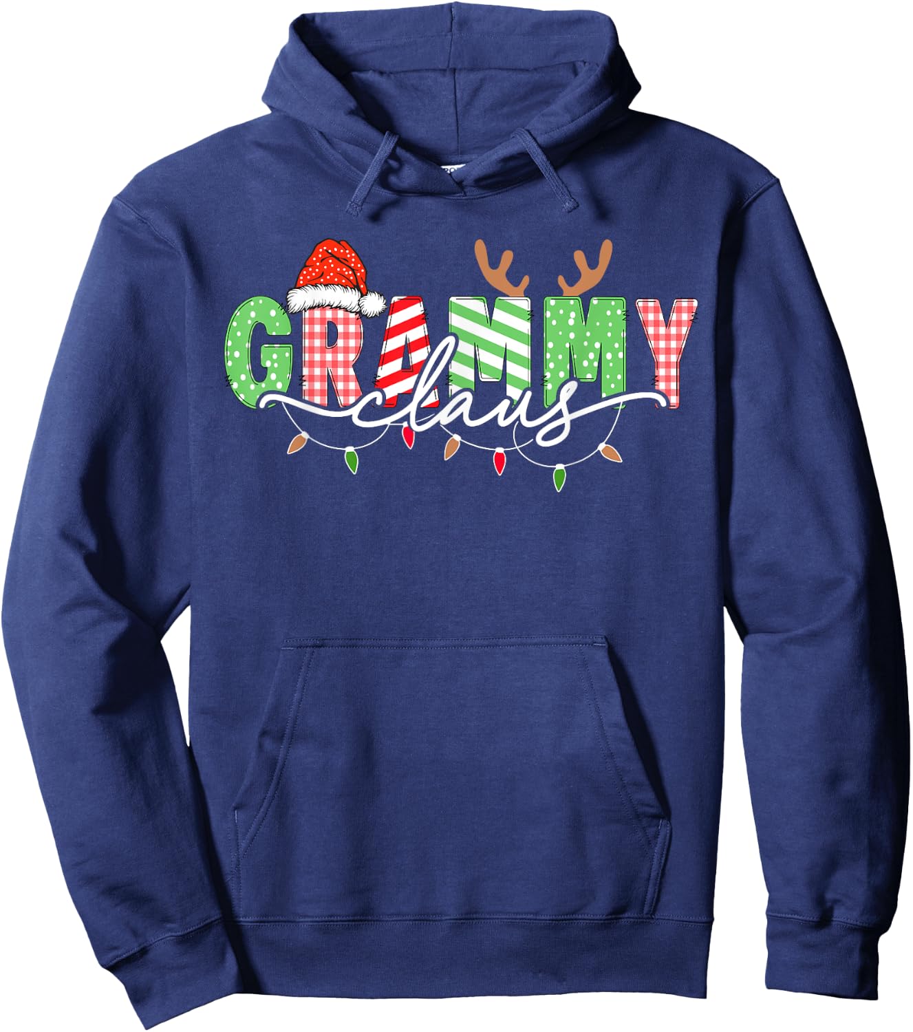 Grammy Claus Xmas Christmas Lights Pajama Family Matching Hoodie - Hoodie | Navy