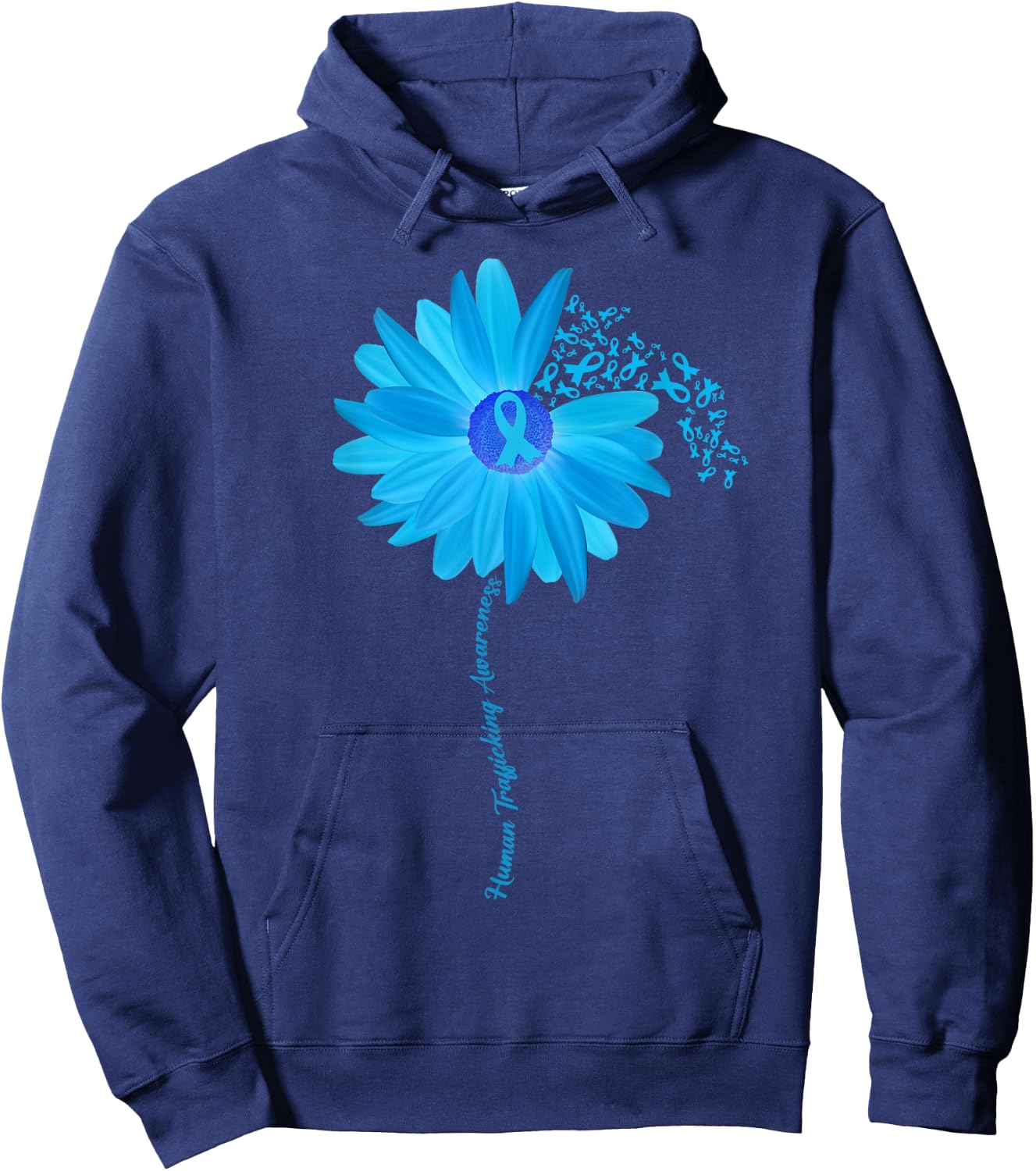 Sunflower Human Trafficking Awareness blue Ribbon Hoodie - Hoodie | Navy