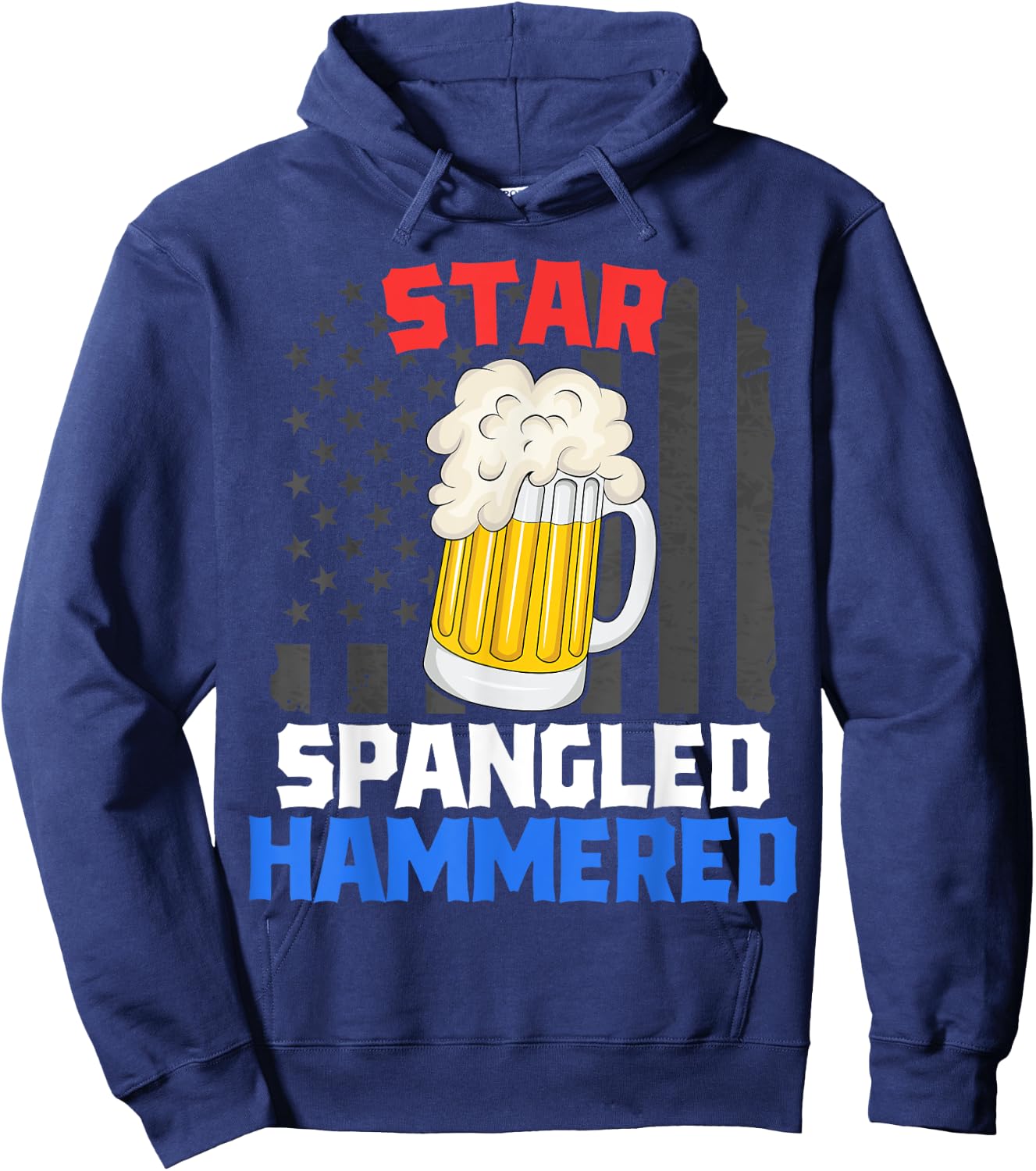 Patriotic Beer Drinking Star Spangled Hammered 4th of July Hoodie - Hoodie | Navy