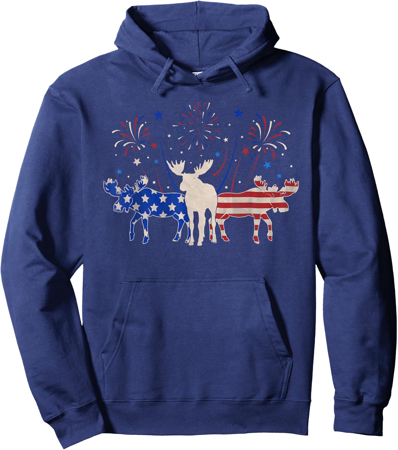 Three Moose 4th of July Patriotic American Flag Hoodie - Hoodie | Navy