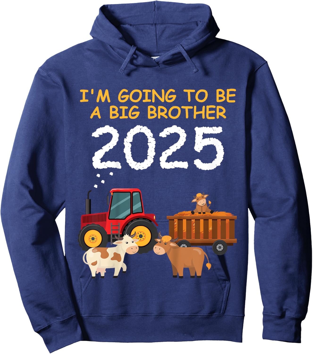 Kids Tractor with cow I'm going to be a big brother 2025 Hoodie - Hoodie | Navy
