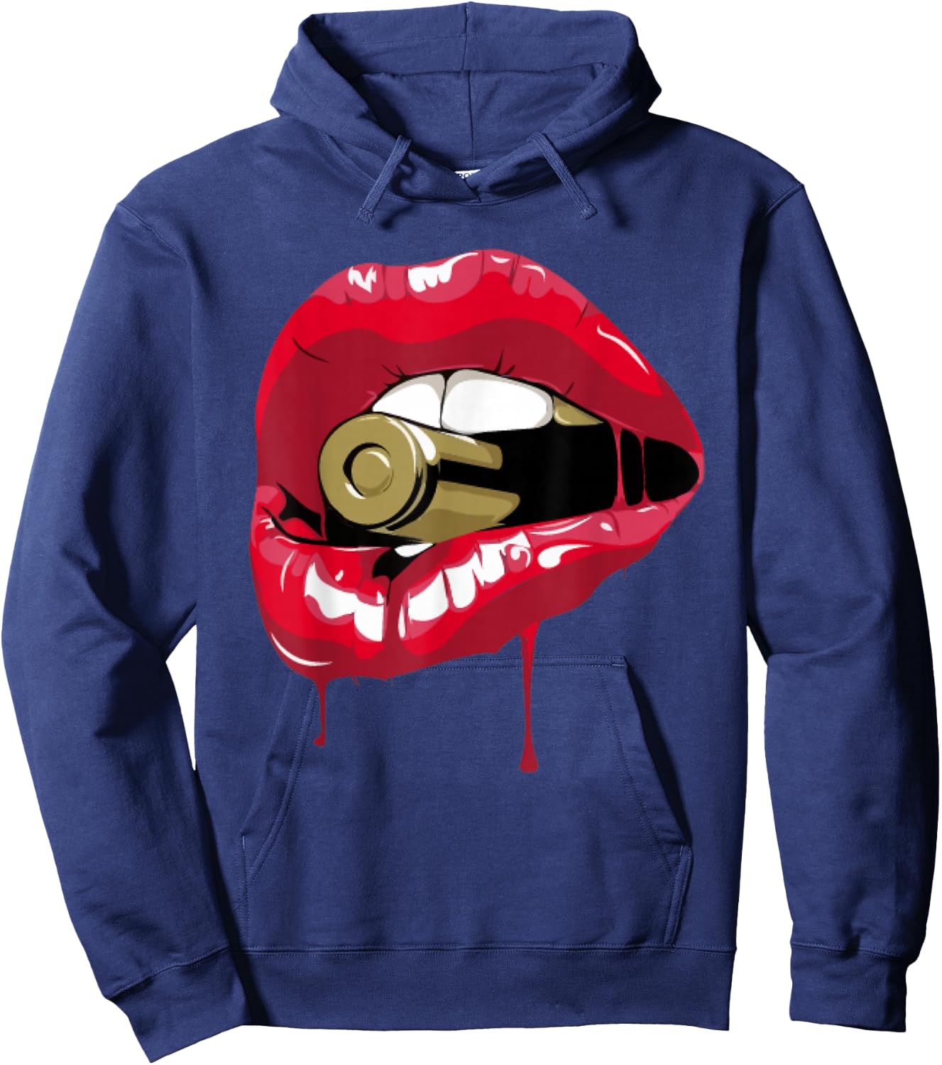 Red Lips Bullet Biting Hoodie - Hoodie | Navy