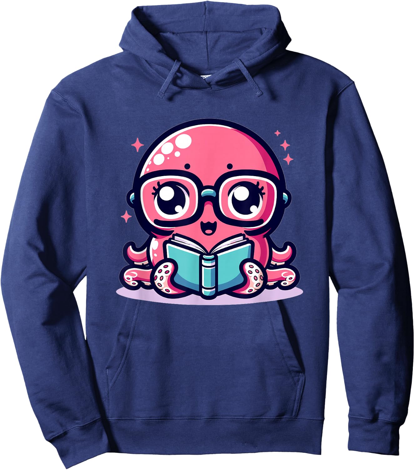 Adorable Book Lover Octopus With Reading Glasses Cute Hoodie - Hoodie | Navy