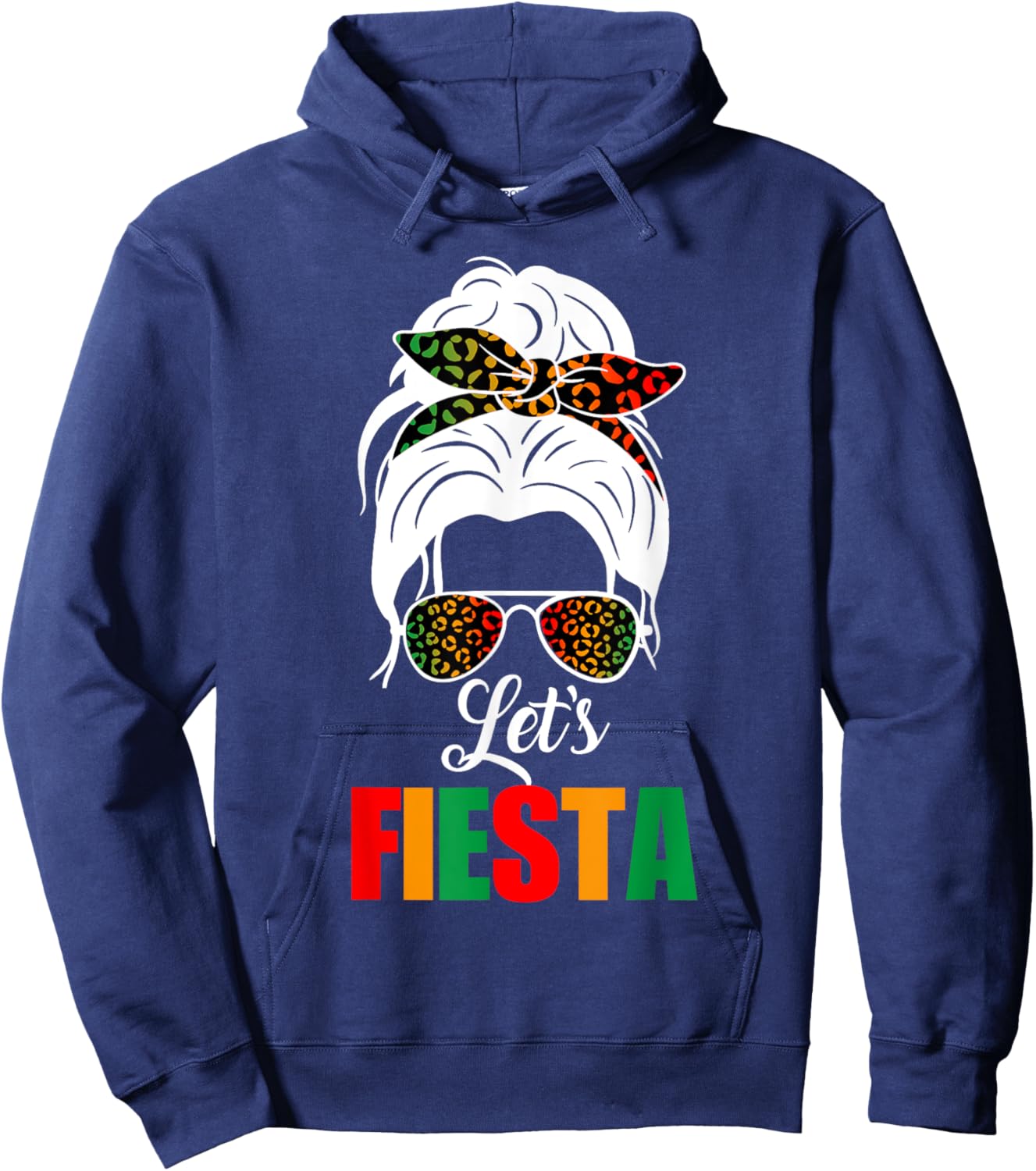 Lets Fiesta Cinco De Mayo Messy Bun Leopard Women Girl kids Hoodie - Hoodie | Navy
