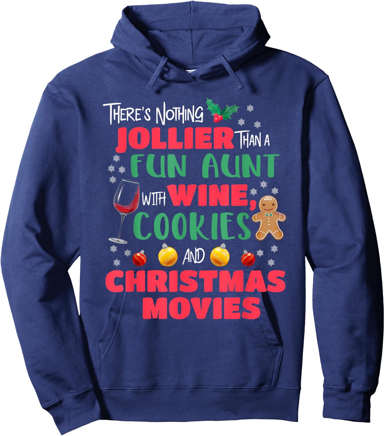 Funny Aunt Christmas Wine & Cookies Holiday Pajamas Hoodie - Hoodie | Navy
