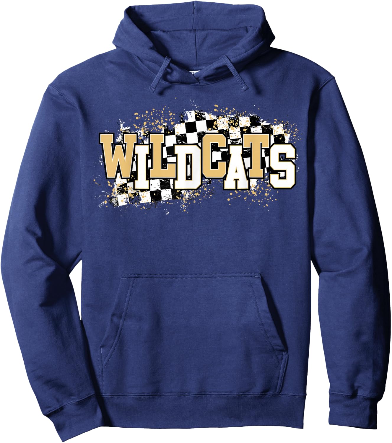 Wildcats Checkered Print Gold Wildcat Pride mascot school Hoodie - Hoodie | Navy