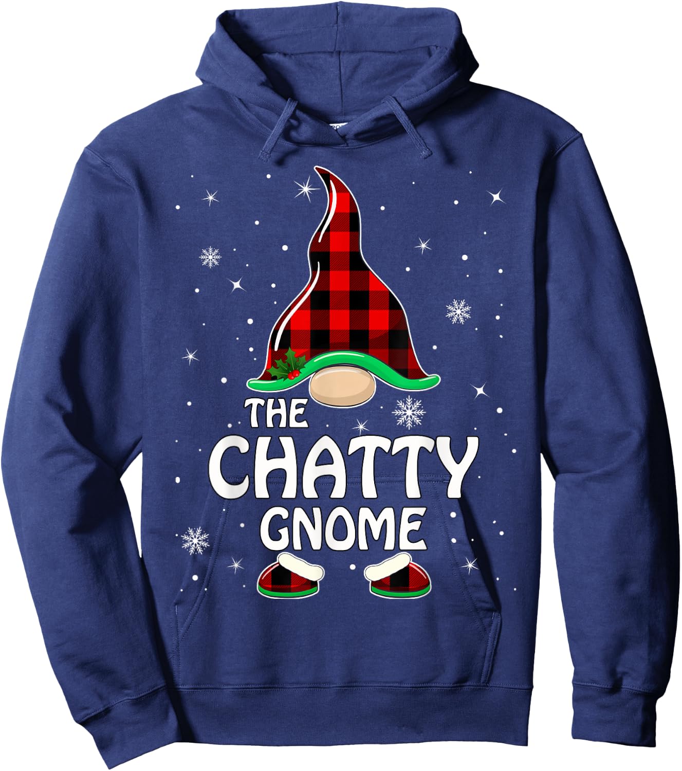 Chatty Gnome Buffalo Plaid Matching Family Christmas Pajama Hoodie - Hoodie | Navy