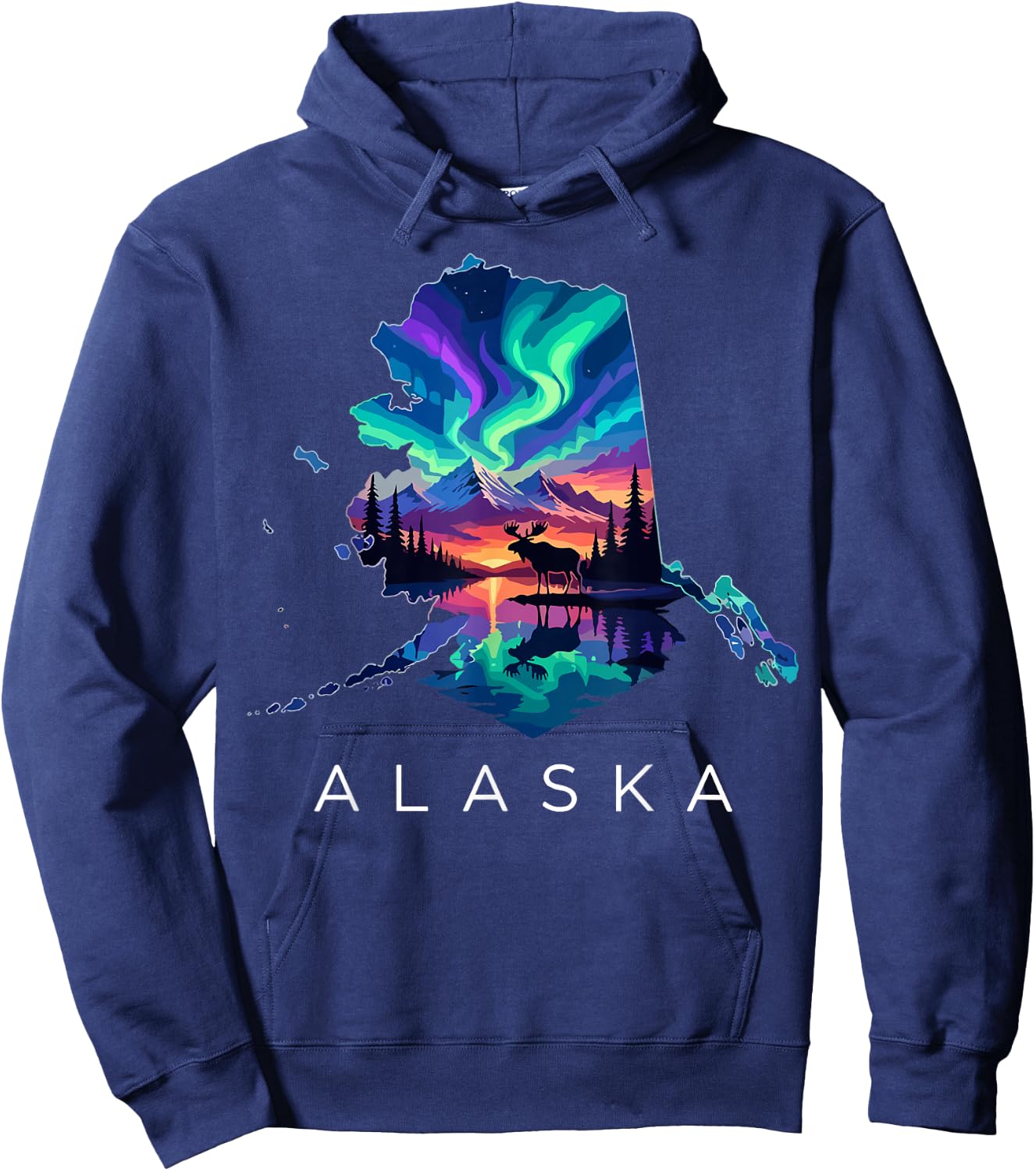 Alaska Moose Animal Alaskan Map Hoodie - Hoodie | Navy