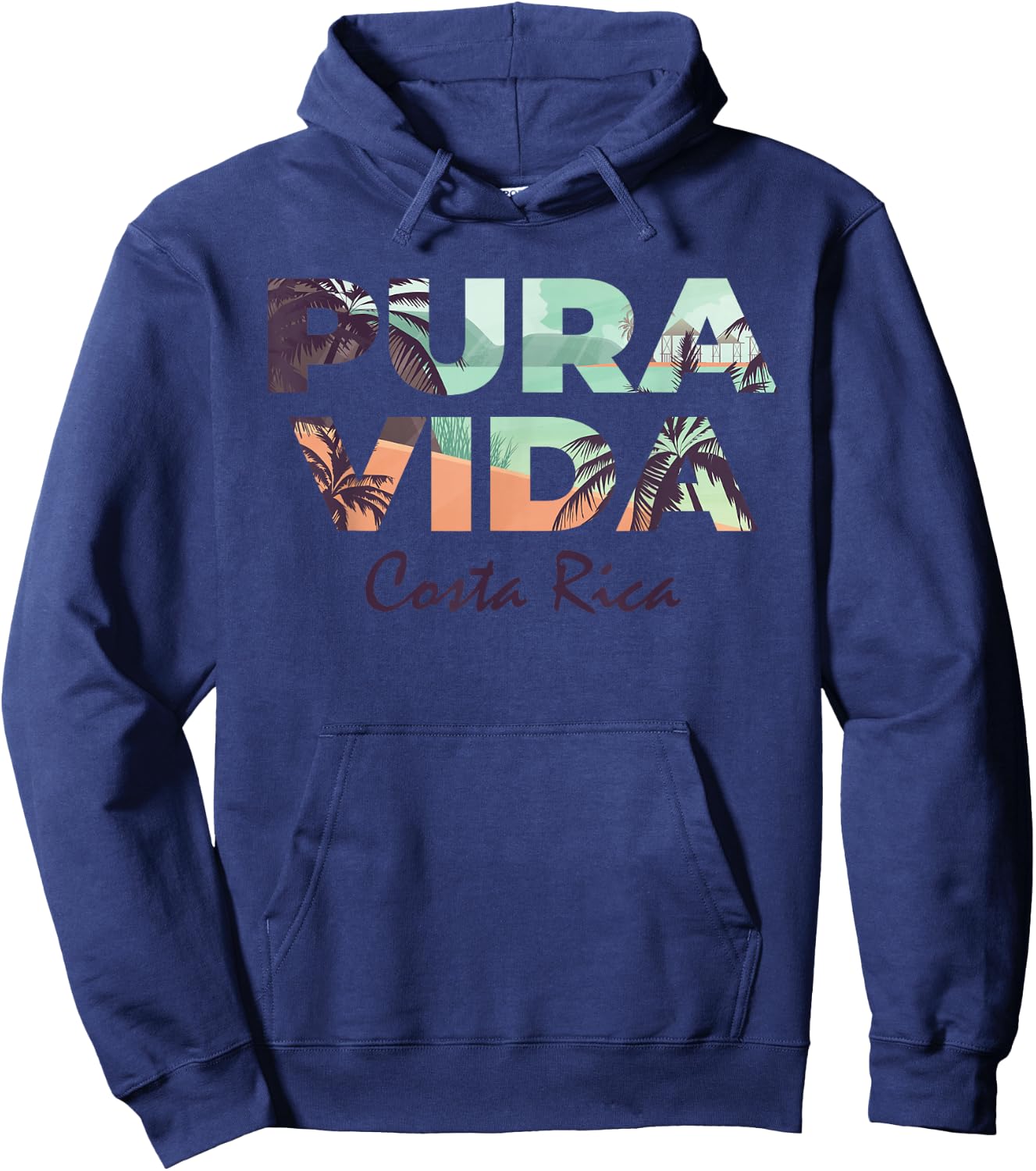 Pura Vida Costa Rica Colorful Tropical Beach , gray Hoodie - Hoodie | Navy