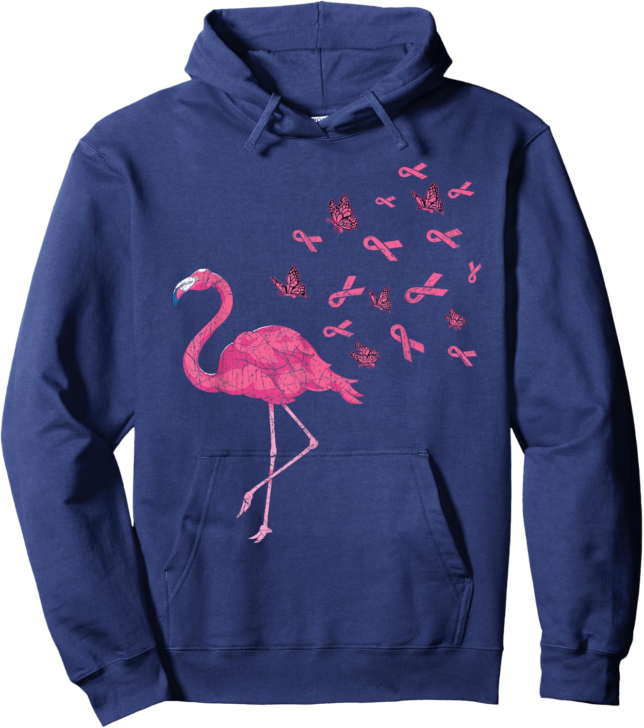 Exotic Bird Flamingo Pink Ribbon Breast Cancer Awareness Hoodie - Hoodie | Navy