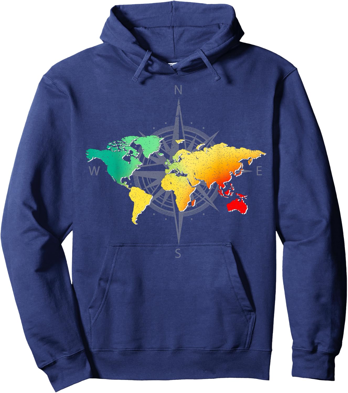 Compass Globe World Travel Colourful World Map, black, s Hoodie - Hoodie | Navy