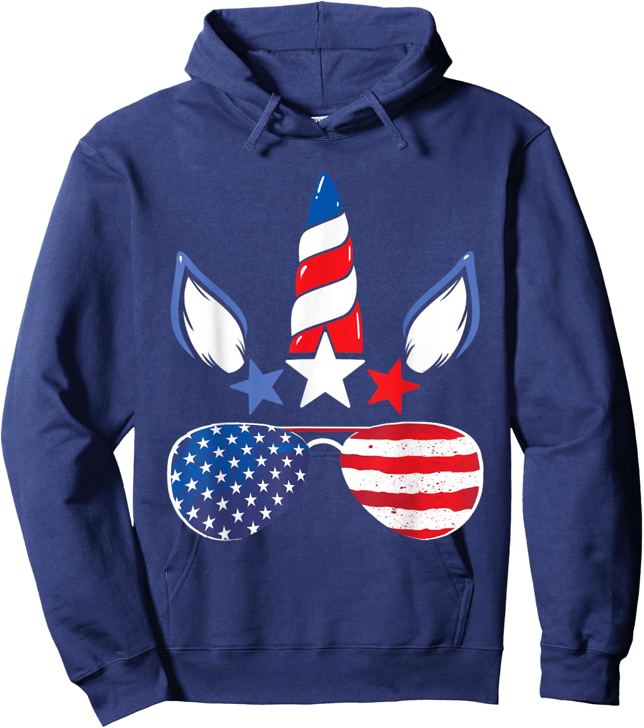 Unicorn 4th of July Girls Kids Women American Flag Hoodie - Hoodie | Navy