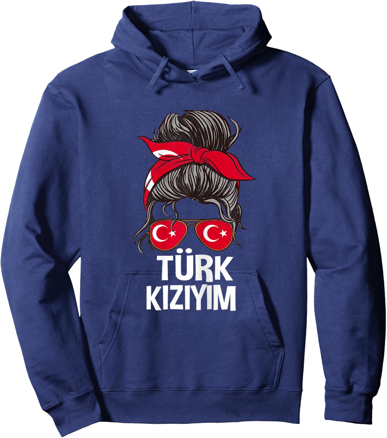 Türk Kiziym Turkish Flag Pride Woman Messy Hair Hoodie - Hoodie | Navy