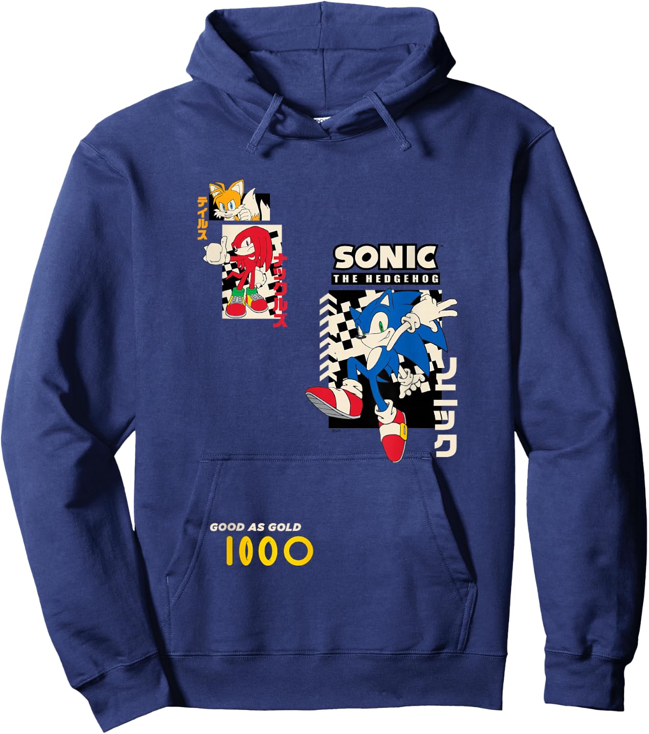 Sonic The Hedgehog Good As Gold Vintage Kanji Panels Hoodie - Hoodie | Navy