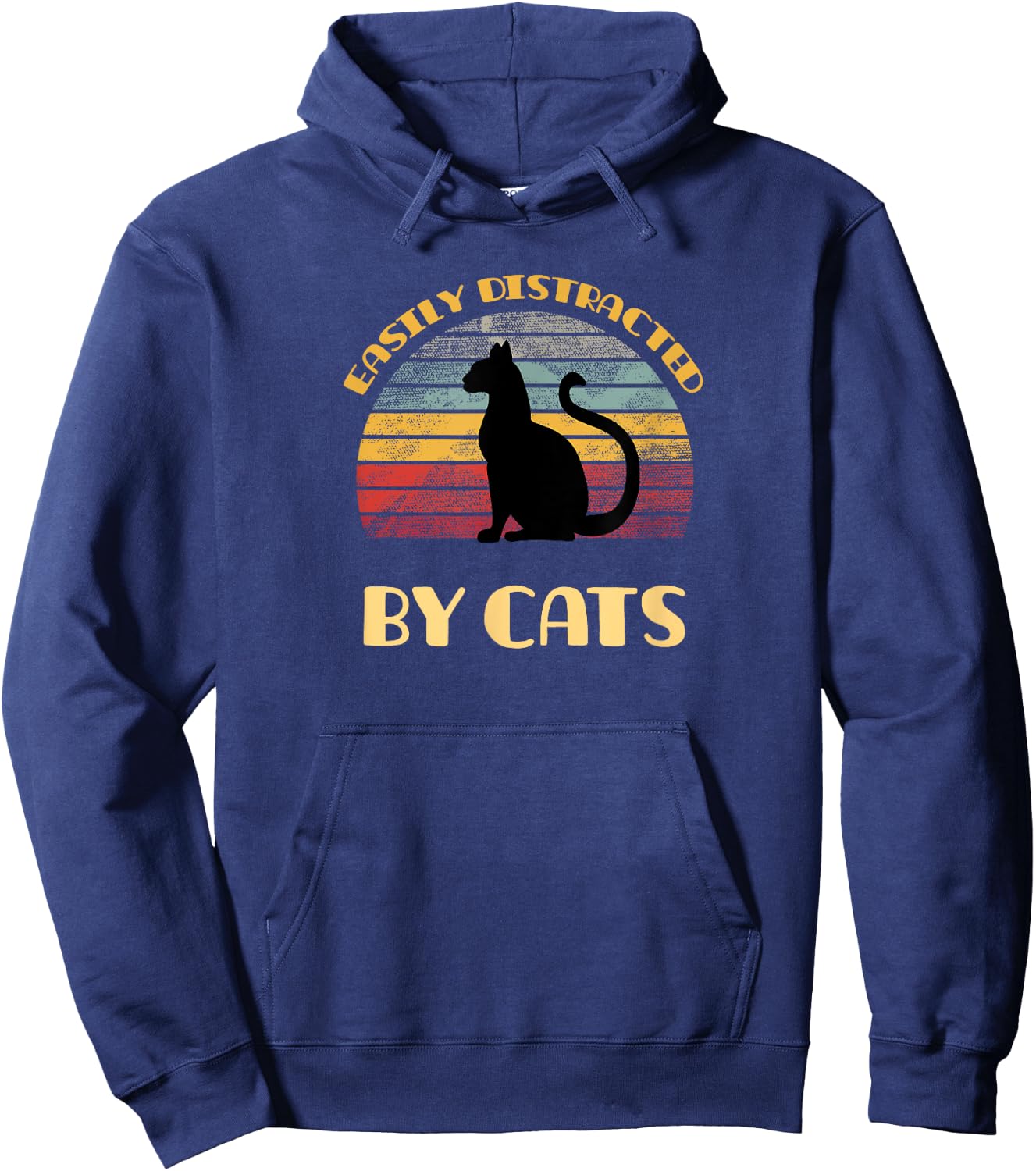 Easily distracted by cats on a distressed sunset background Hoodie - Hoodie | Navy