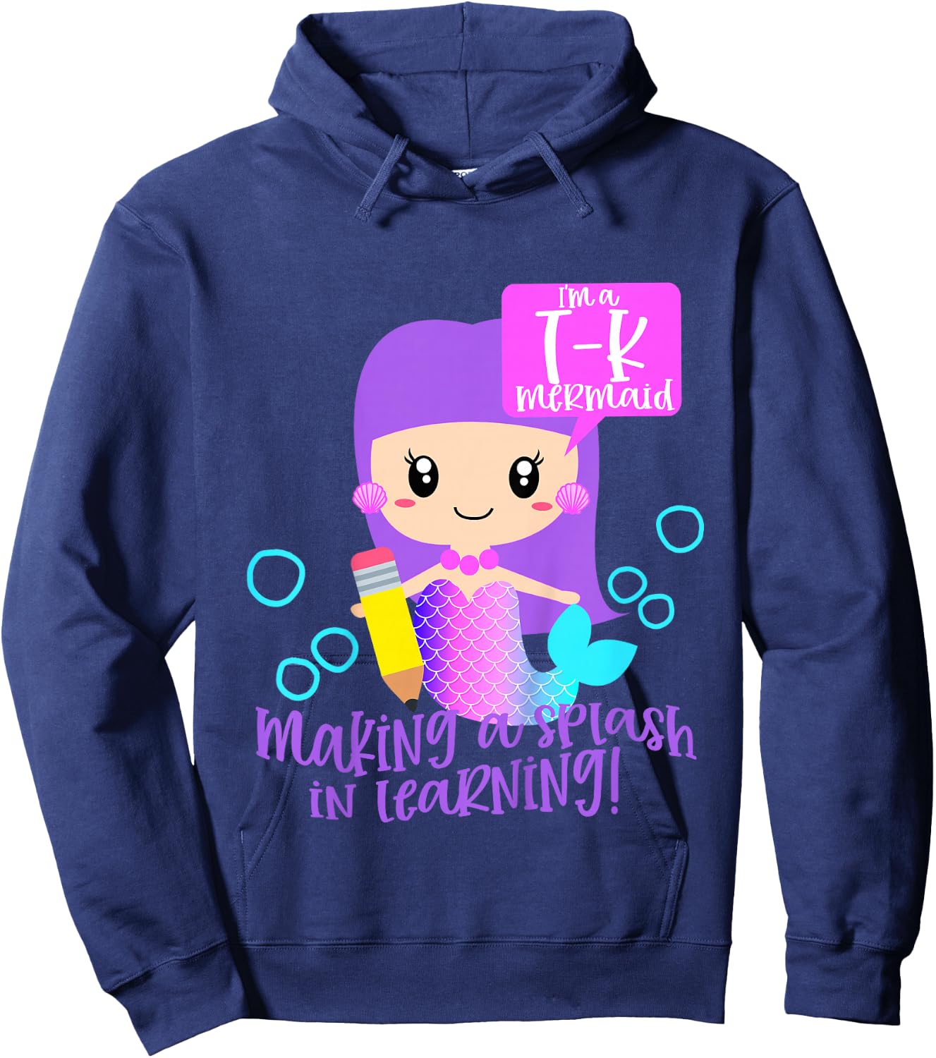 First Day of TK Girls Toddler Mermaid 1st Day of T K School Hoodie - Hoodie | Navy