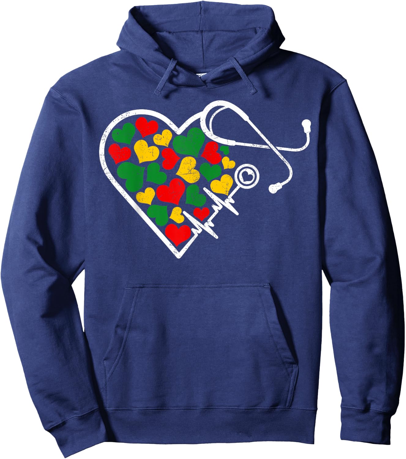 Juneteenth Nurse Stethoscope & Heartbeat Afro Women Girls Hoodie - Hoodie | Navy