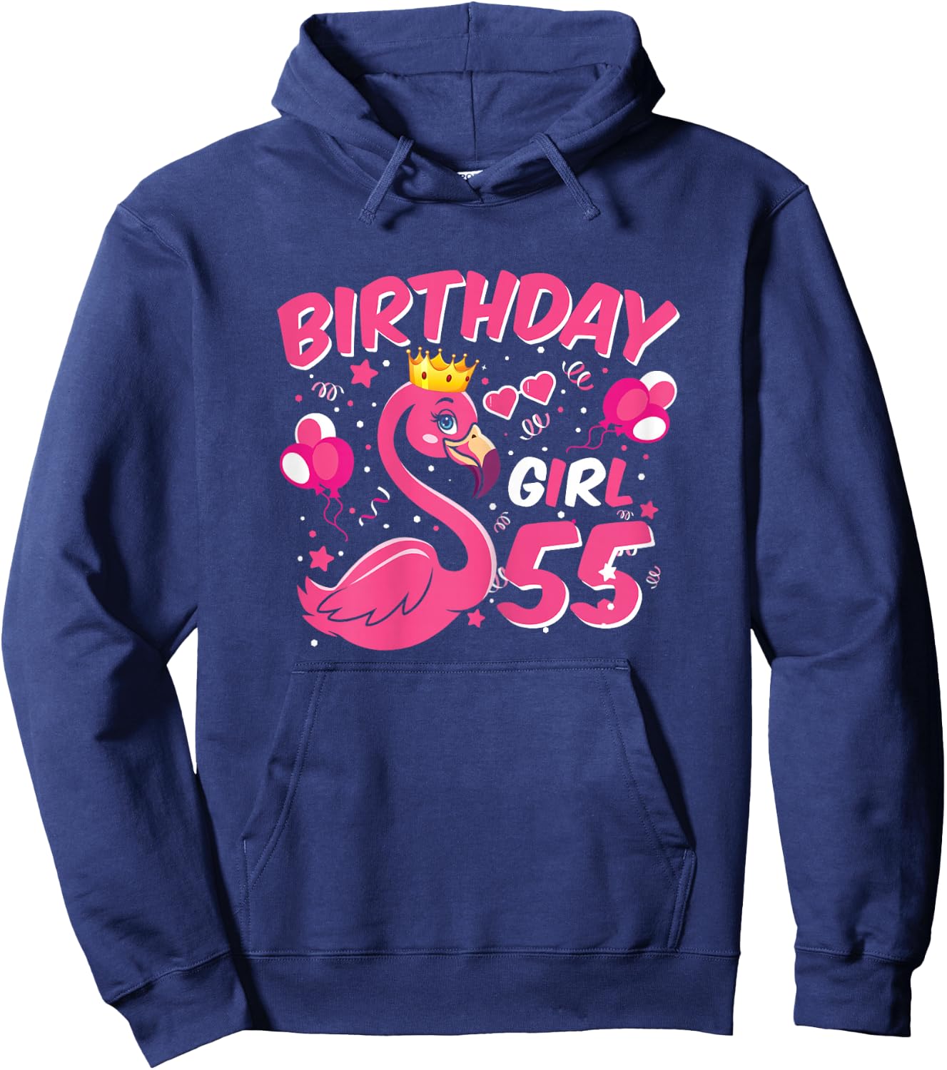 55th Birthday Gift Flamingo Fan 55 Year Old Women 55th Bday Hoodie - Hoodie | Navy