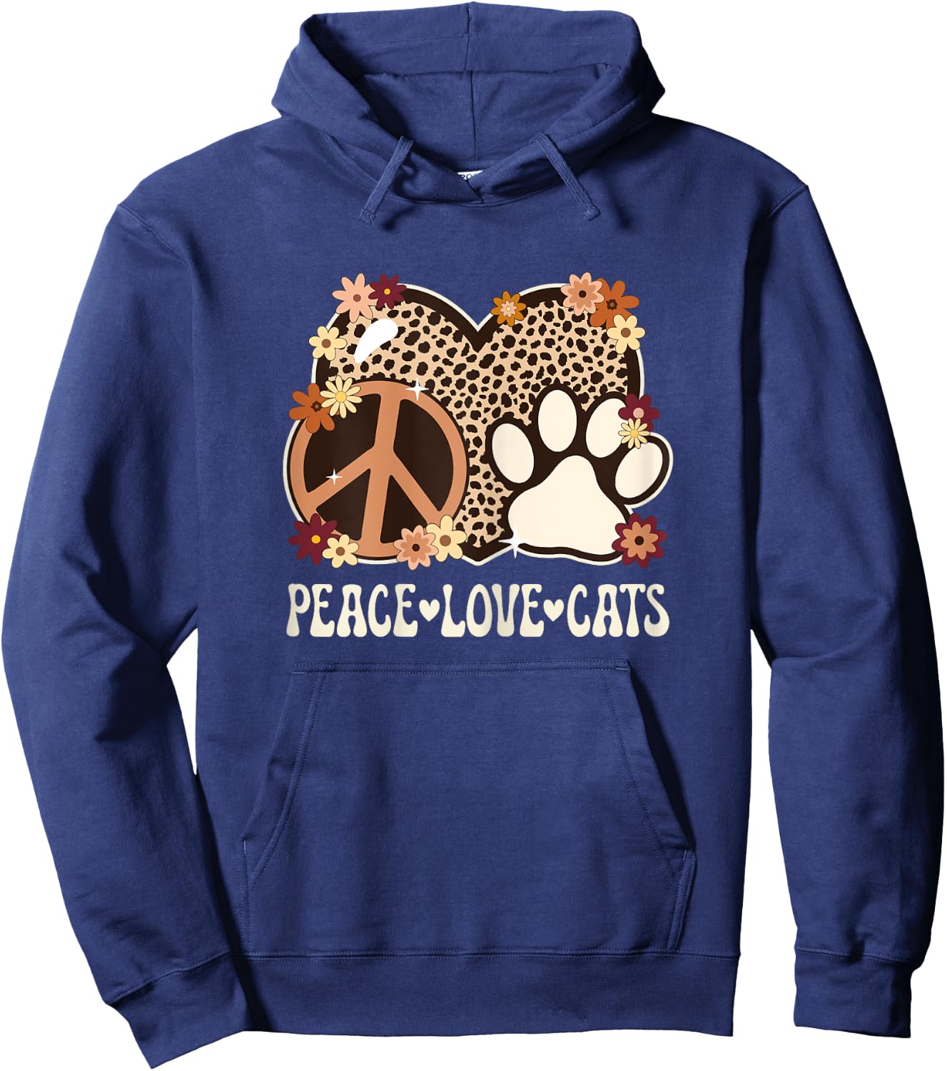 Peace Love Cats Cheetah Print Women Girl Cat Owner Cat Lover Hoodie - Hoodie | Navy