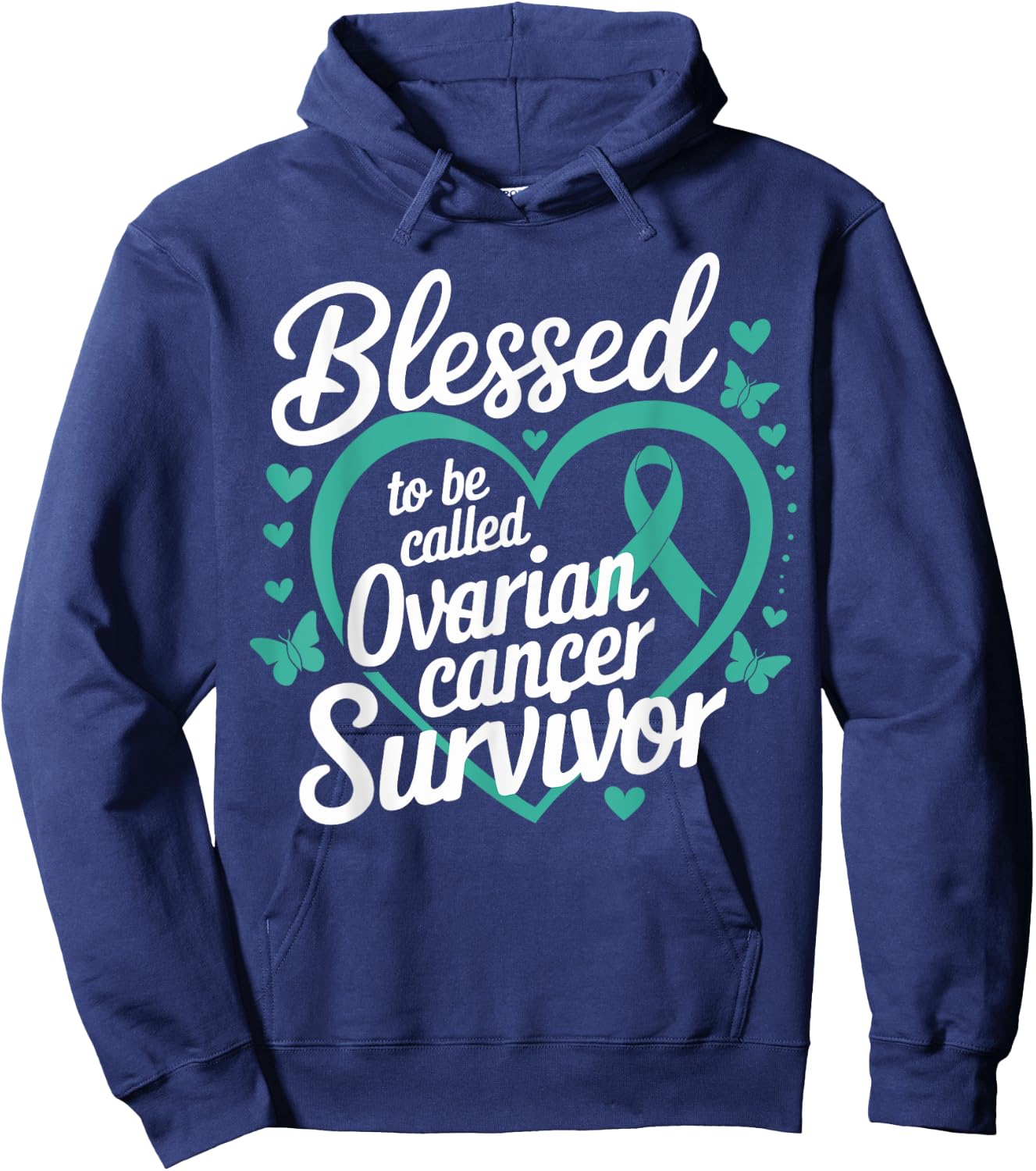 Teal Ribbon Blessed to Be Called Ovarian Cancer Survivor Hoodie - Hoodie | Navy