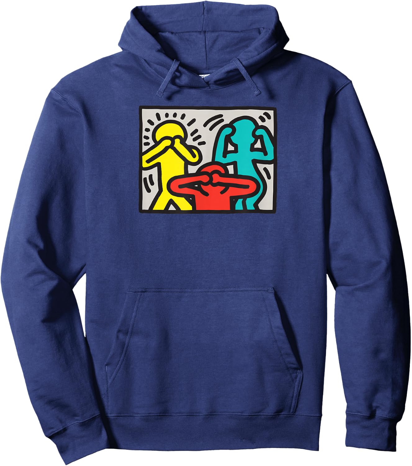 Keith Haring See Hear Speak Nothing Boses Artwork , blue Hoodie - Hoodie | Navy