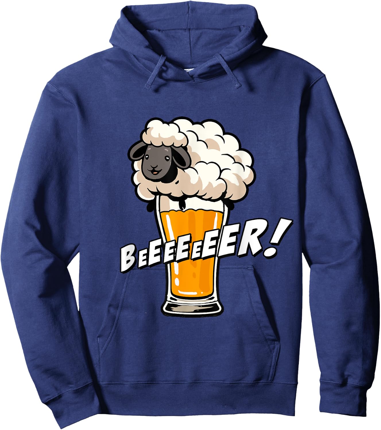 Funny Word Game Illustration Beeeer Sheep And Beer , Black, S Hoodie - Hoodie | Navy