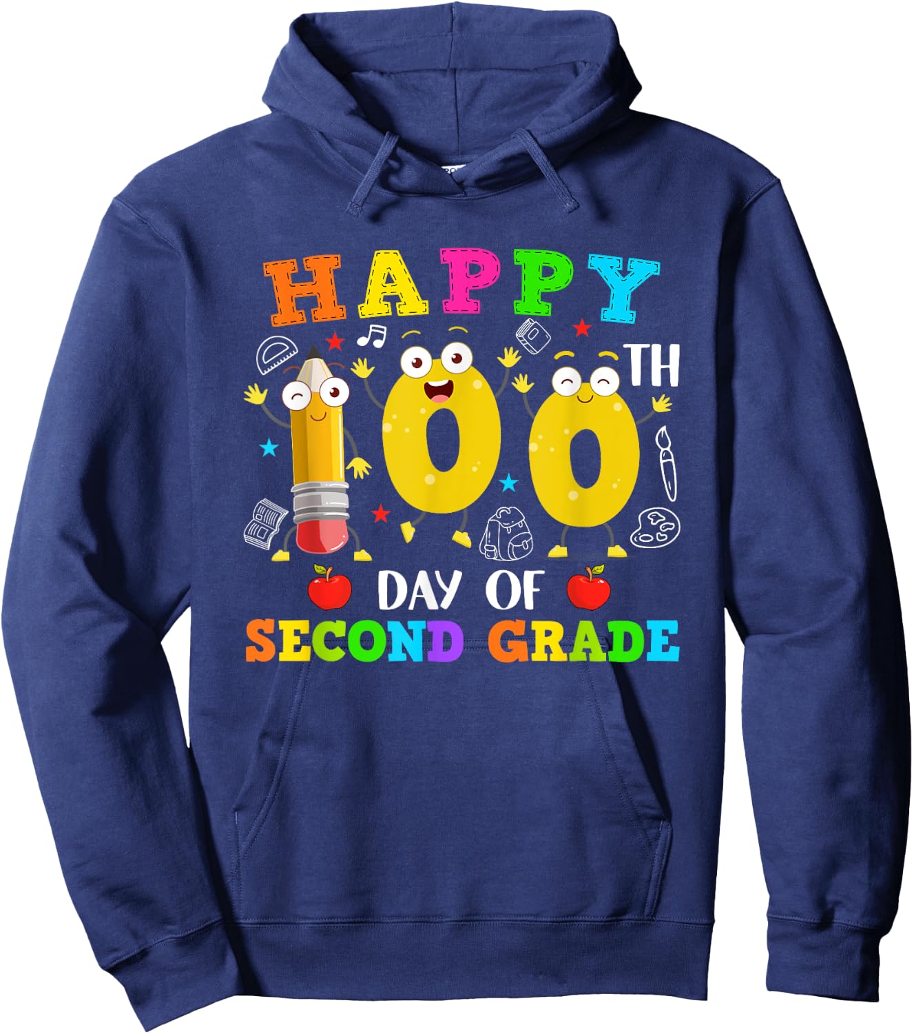 Funny Pencil 100 Days Of Second Grade Students Teacher Kids Hoodie - Hoodie | Navy