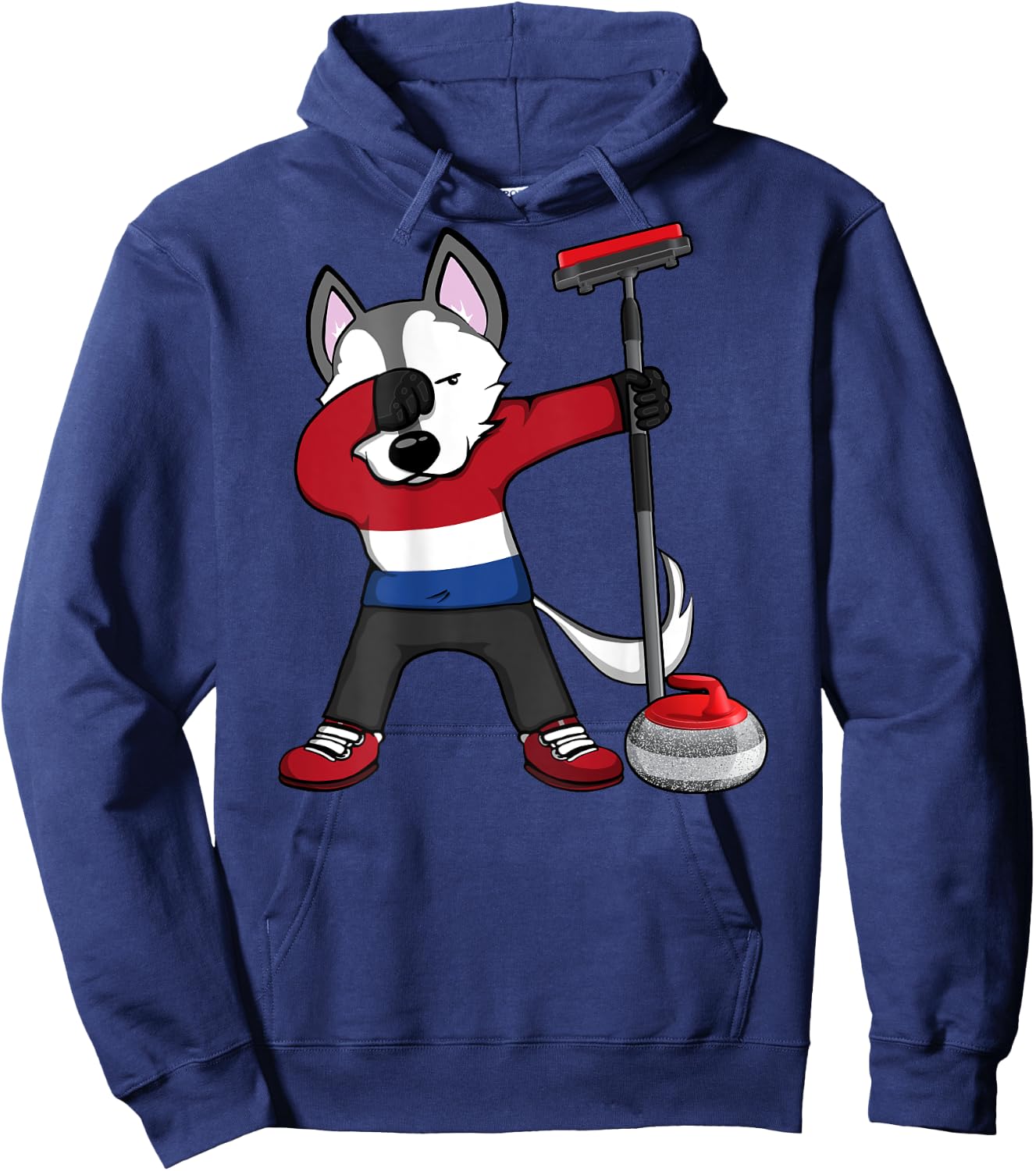 Dabbing Husky Netherlands Curling Lovers Jersey Winter Sport Hoodie - Hoodie | Navy