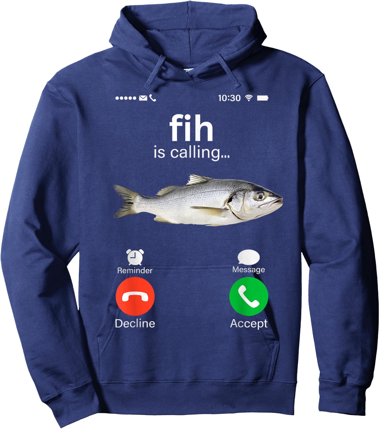 Fih is Calling Misspelled Meme Funny Fish Seabass Calling Hoodie - Hoodie | Navy