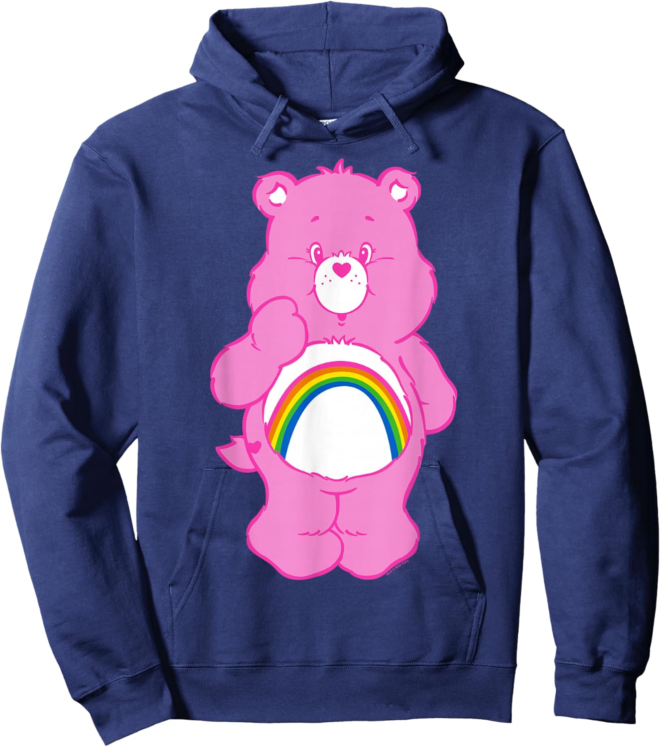 Care Bears Cheer Bear Classic Vintage Rainbow Belly Badge , gray Hoodie - Hoodie | Navy