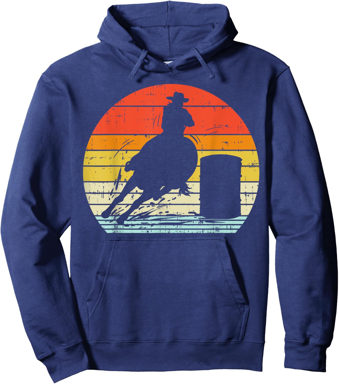Barrel Racing Sunset Retro 80s Rodeo Horse Racer Rider Gift Hoodie - Hoodie | Navy