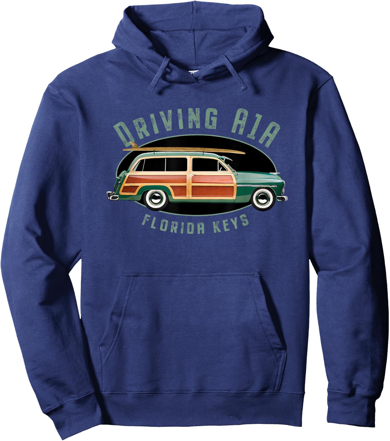 Driving A1A down the Florida Keys Vintage Surfing Design. Hoodie - Hoodie | Navy