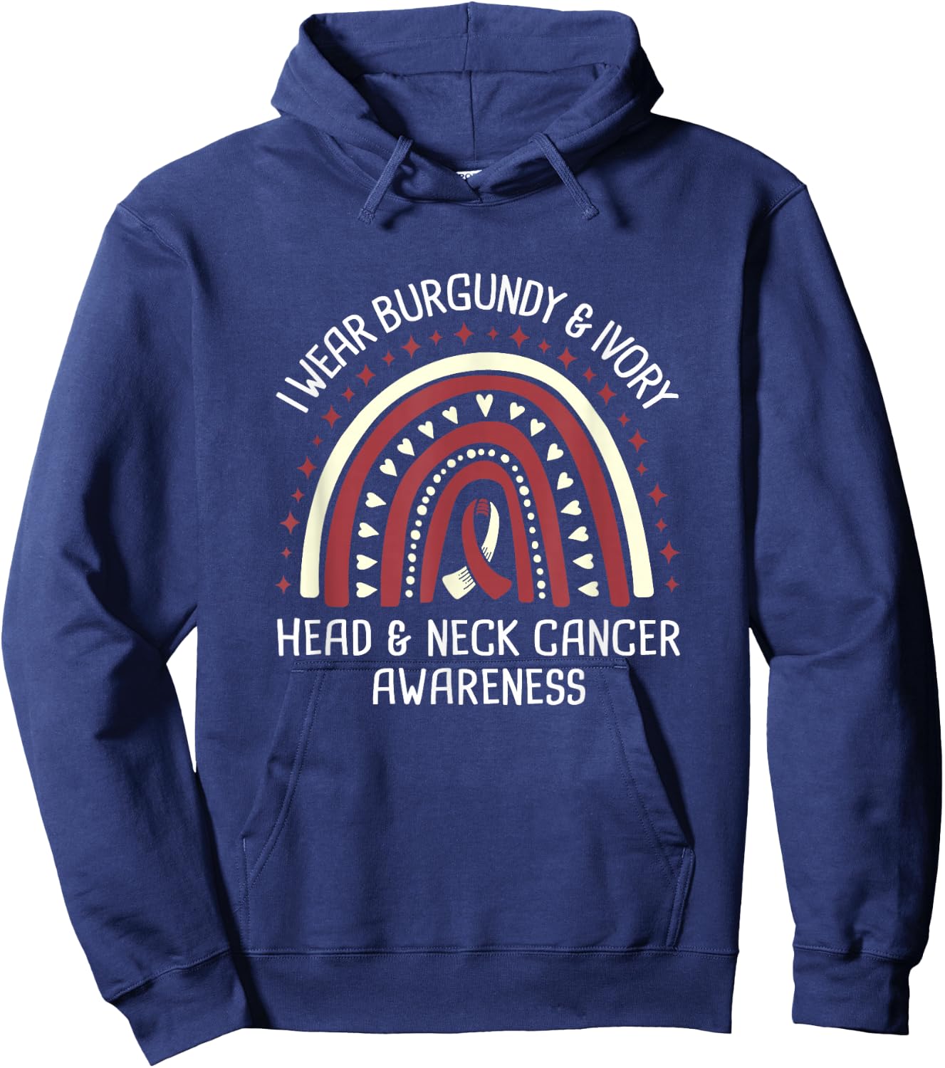 I Wear Burgundy and Ivory Head and Neck Cancer Awareness Hoodie - Hoodie | Navy