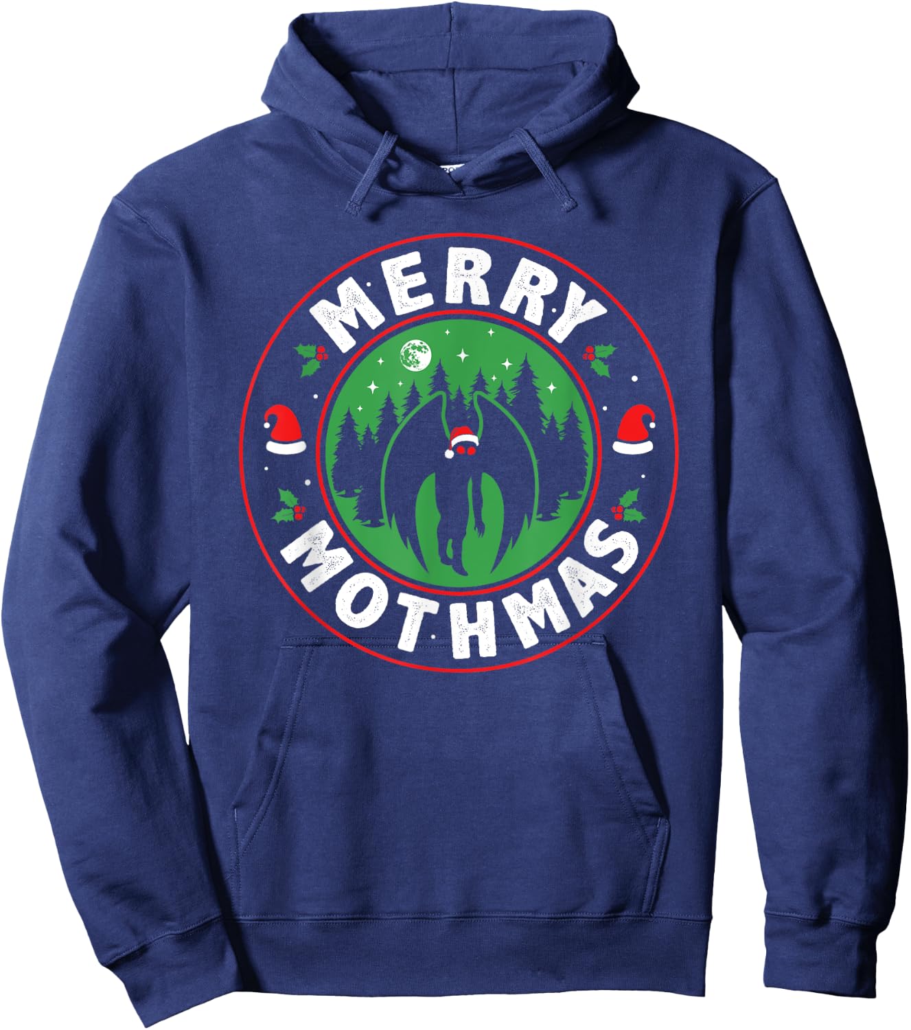 Merry Mothmas Funny Santa Mothman Cryptid Christmas Pajama Hoodie - Hoodie | Navy