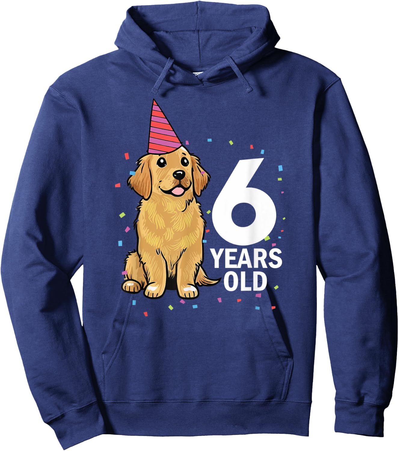 Cute 6 Years Old Birthday Golden Retriever Dog 6th Party Kid Hoodie - Hoodie | Navy