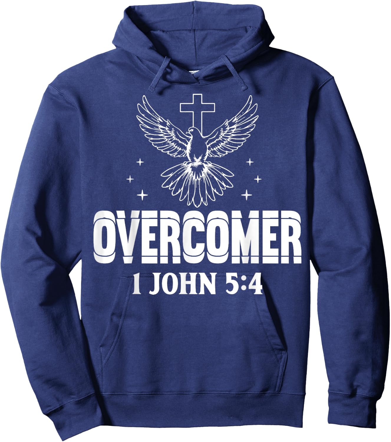 Overcomer 1 John 5:4 Dove and Cross Motivational Quote Hoodie - Hoodie | Navy