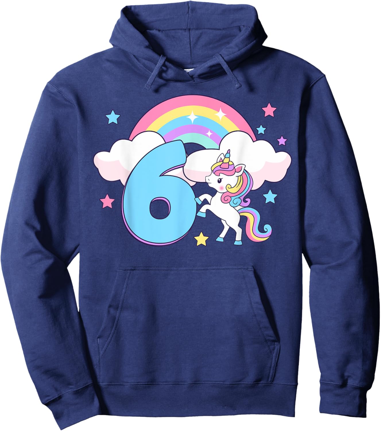 It's My Birthday Cute Unicorn Rainbow 6 Years Old Kids Girls Hoodie - Hoodie | Navy