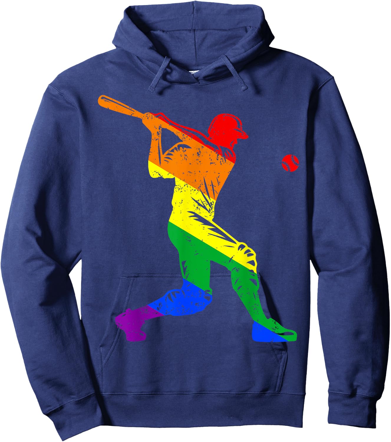 Funny Baseball Player Rainbow Flag Gay Lesbian Pride LGBT Hoodie - Hoodie | Navy