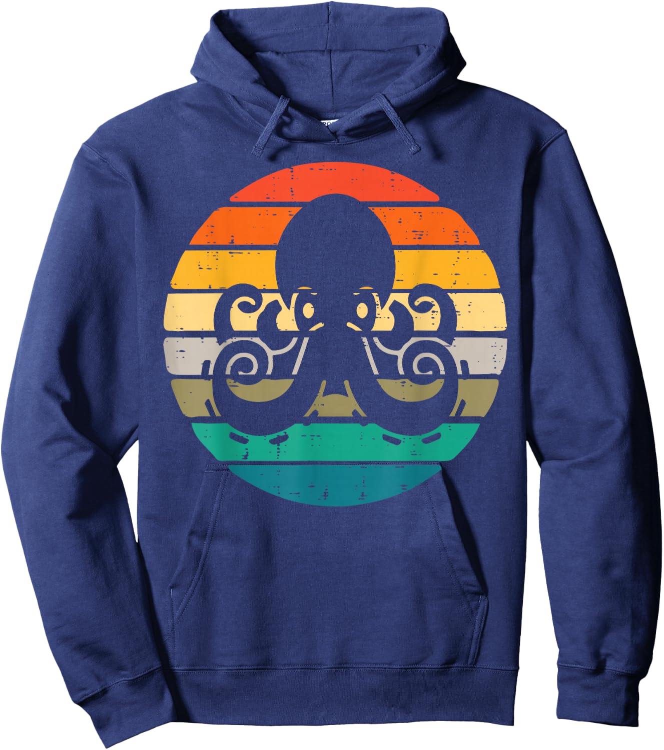 Octopus Silhouette Sunset Retro Cephalopod Men Women Kids Hoodie - Hoodie | Navy