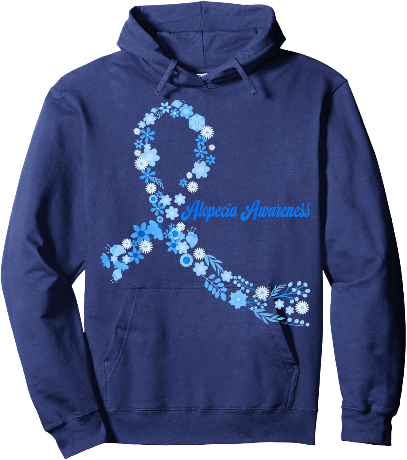 Alopecia Awareness Hippie Flower Blue Ribbon Support Hoodie - Hoodie | Navy
