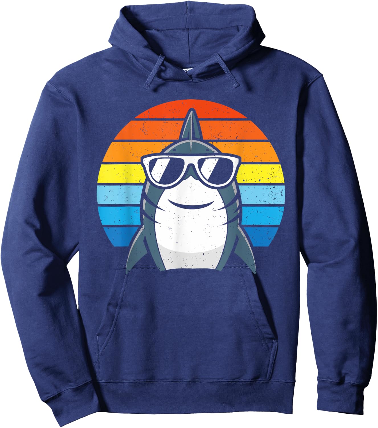 Retro Cool Shark with Sunglasses Kids Boys Men Funny Shark Hoodie - Hoodie | Navy
