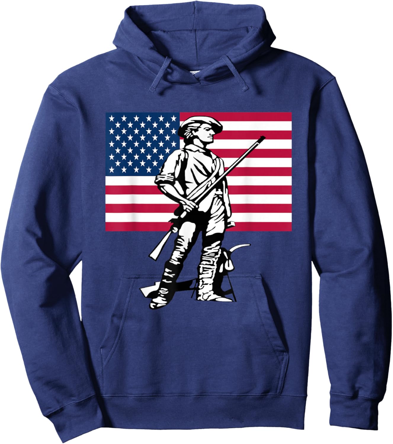 Minute Man Statue with American Flag Backdrop Hoodie - Hoodie | Navy