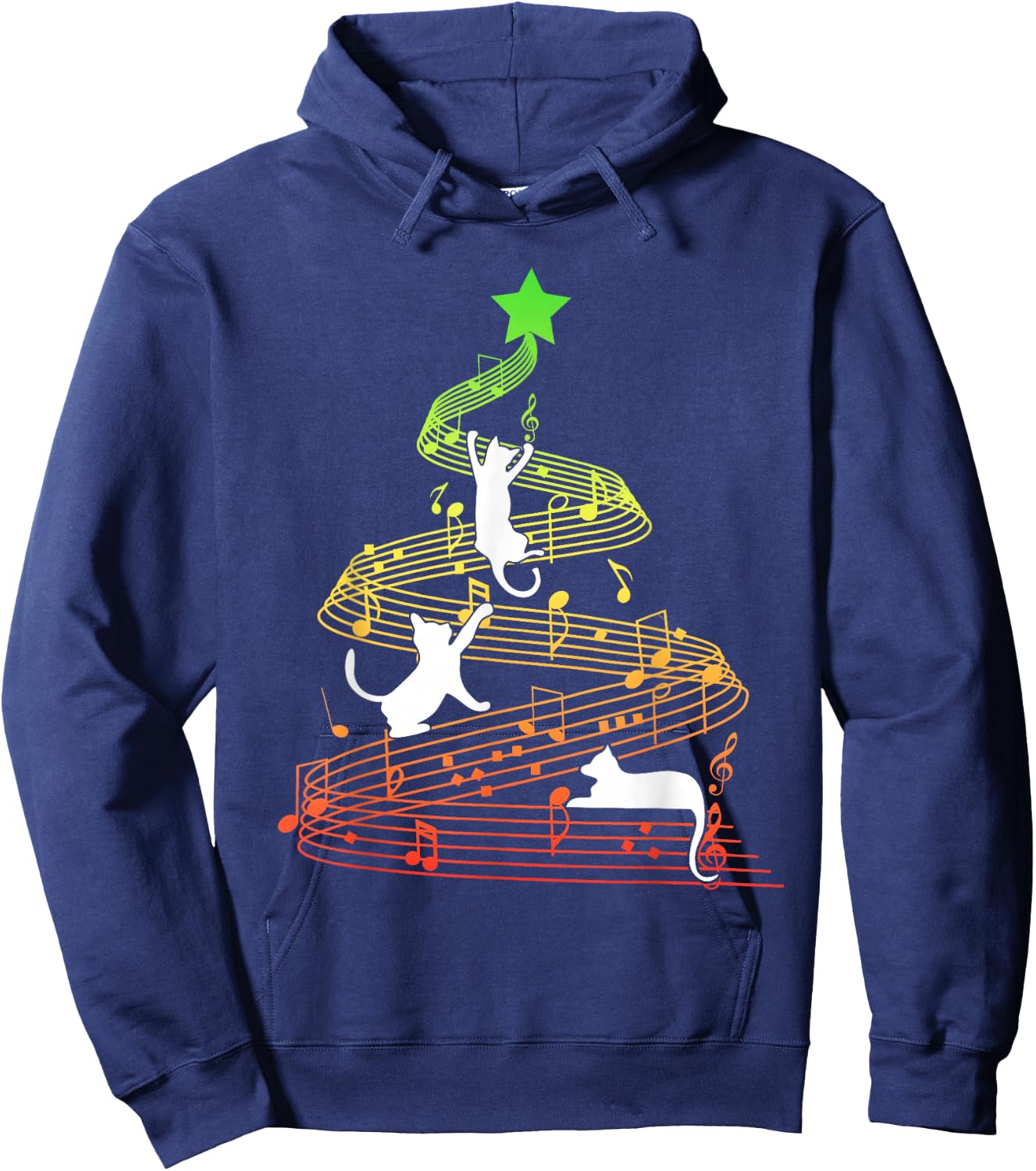 Cat Music Christmas Musician Feline Lover Xmas Pajamas Hoodie - Hoodie | Navy