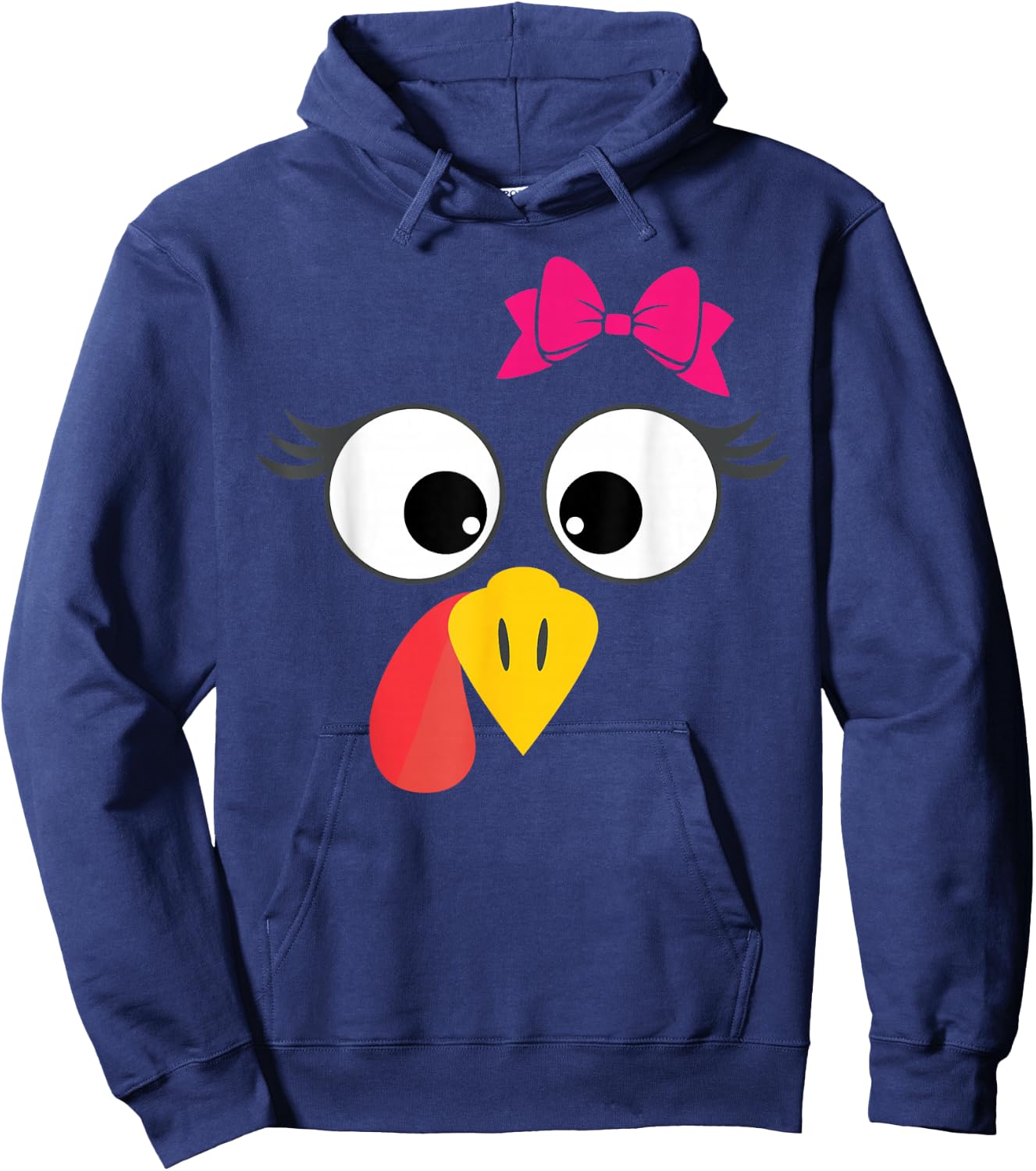 Turkey Face Girl Cute Bow Thanksgiving Hoodie - Hoodie | Navy