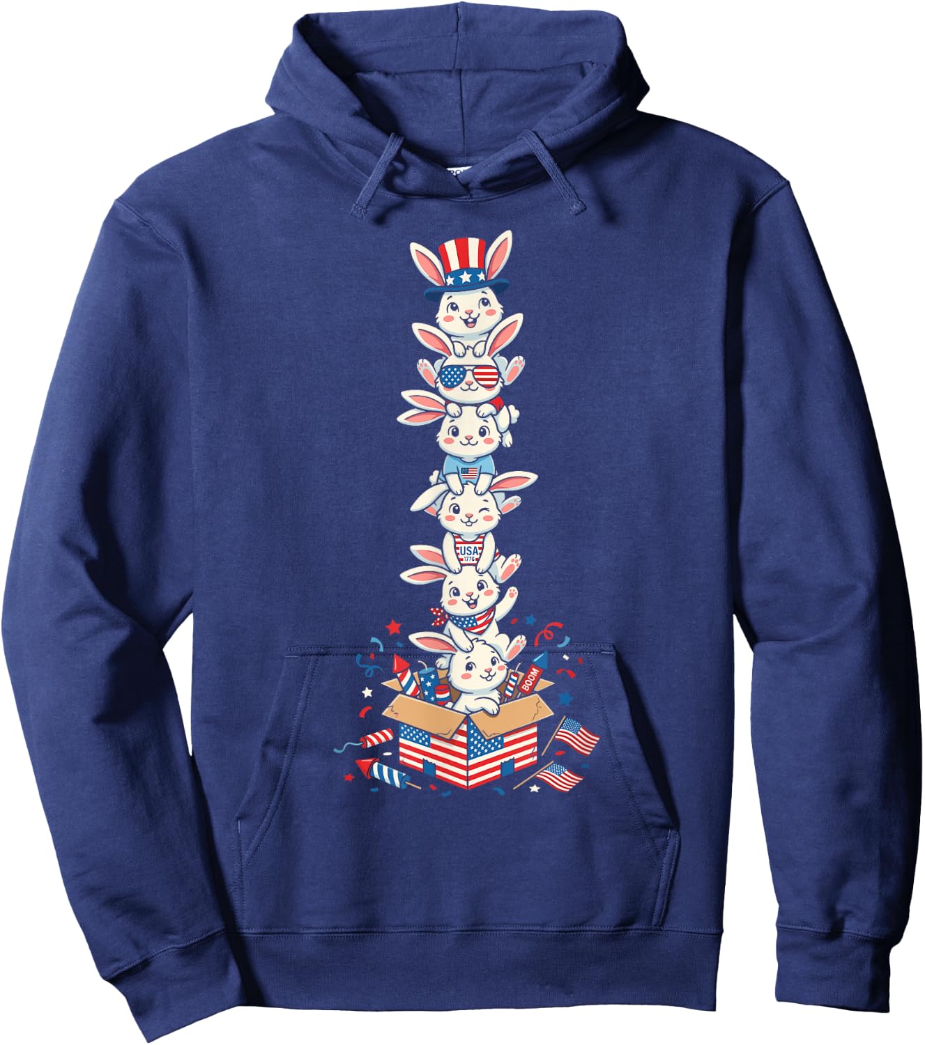 Funny Rabbit American USA Flag Memorial Day 4th of July Hoodie - Hoodie | Navy