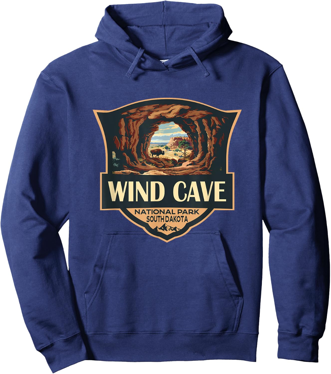 Wind Cave National Park Illustration Retro Badge Hoodie - Hoodie | Navy
