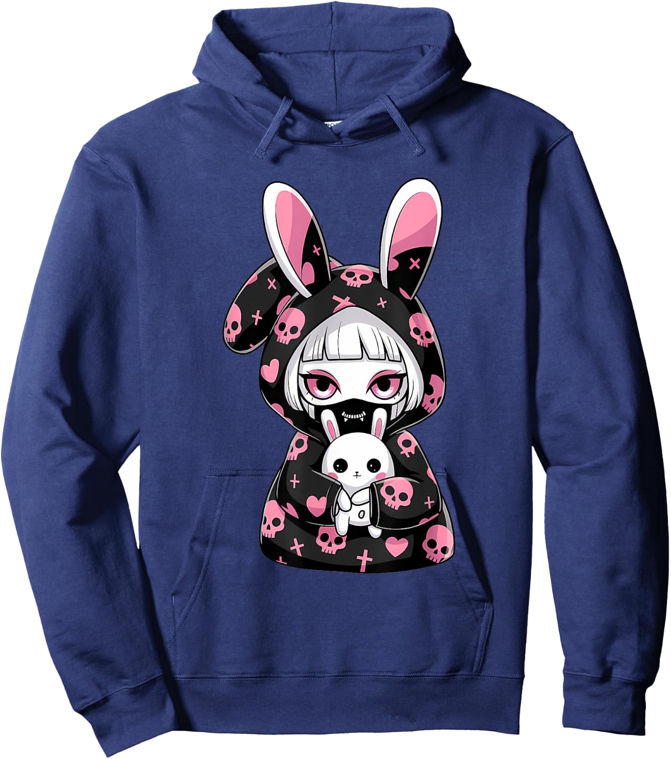 Kawaii Gothic Girl Chibi Style Bunny E-Girl Gothic Grunge Hoodie - Hoodie | Navy