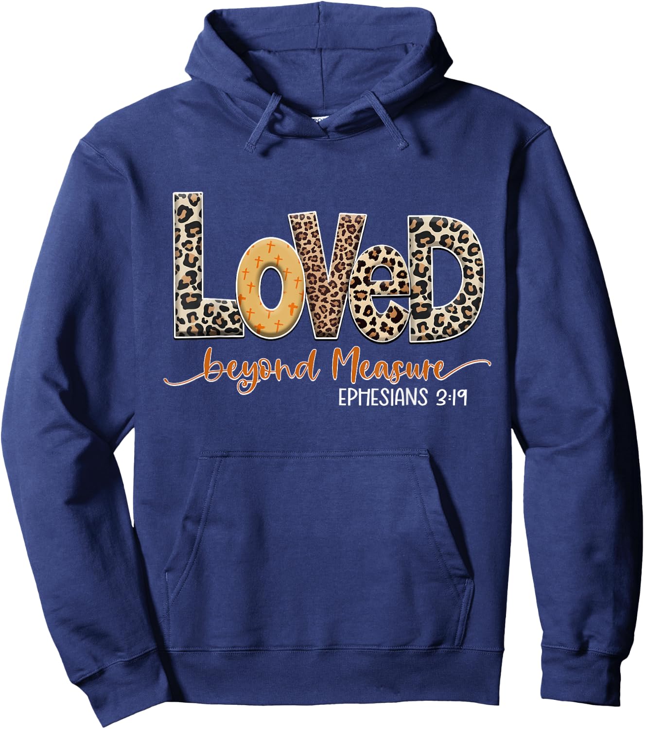 Love in Faith Beyond Measure Christian Women Leopard Cross Hoodie - Hoodie | Navy