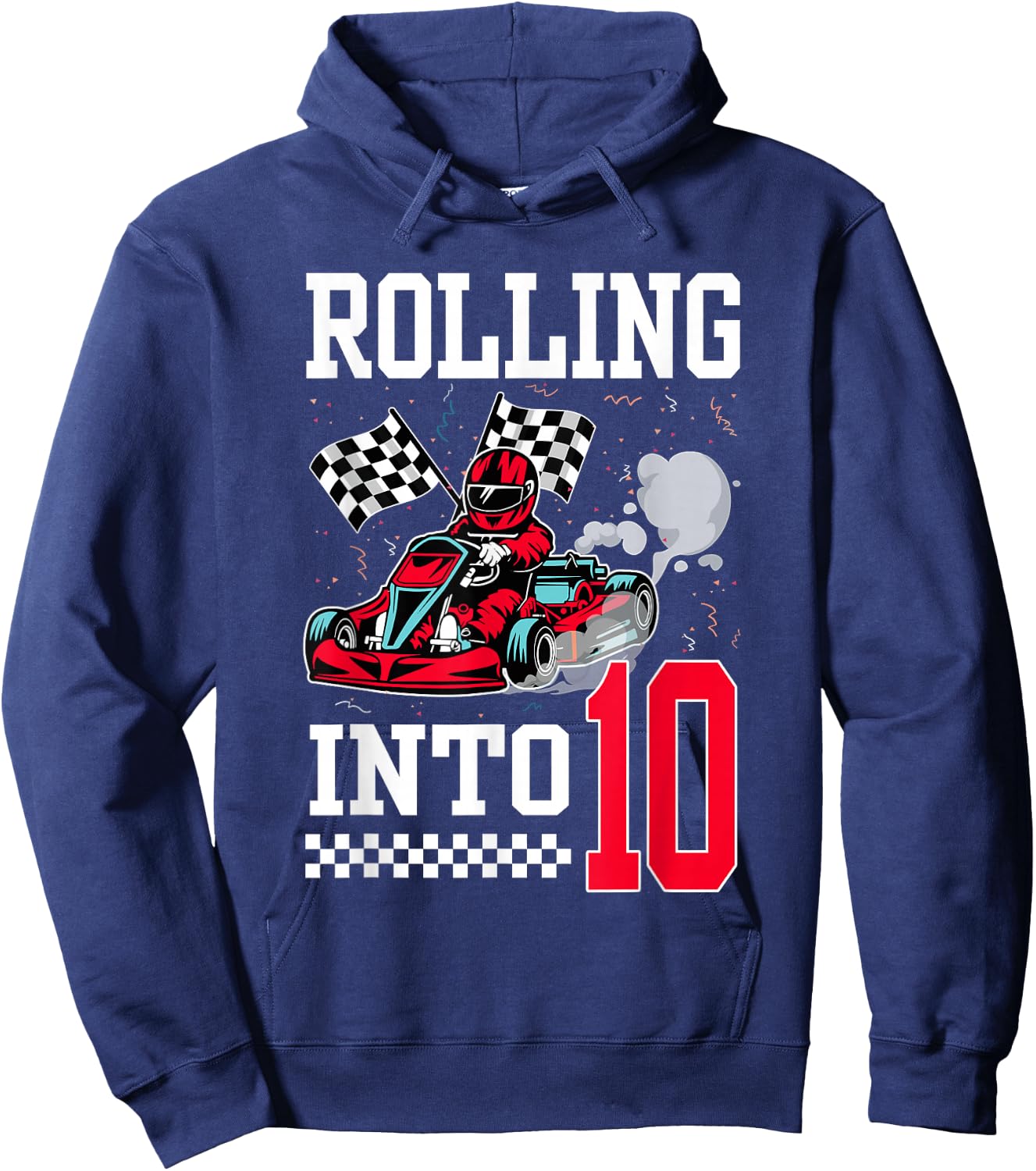 Rolling Into 10 Racing Go-Kart 10 Year Old Birthday Racing Hoodie - Hoodie | Navy